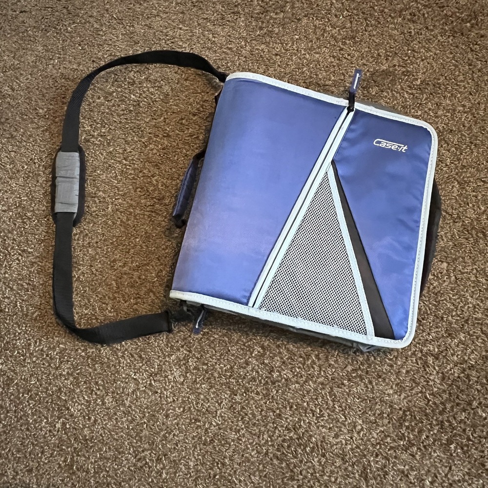 Case It Mighty Zip Tab 3 Ring Binder 3" Expanding File Shoulder Strap Blue